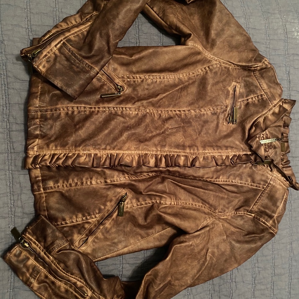 Faux brown leather jou jou jacket girls